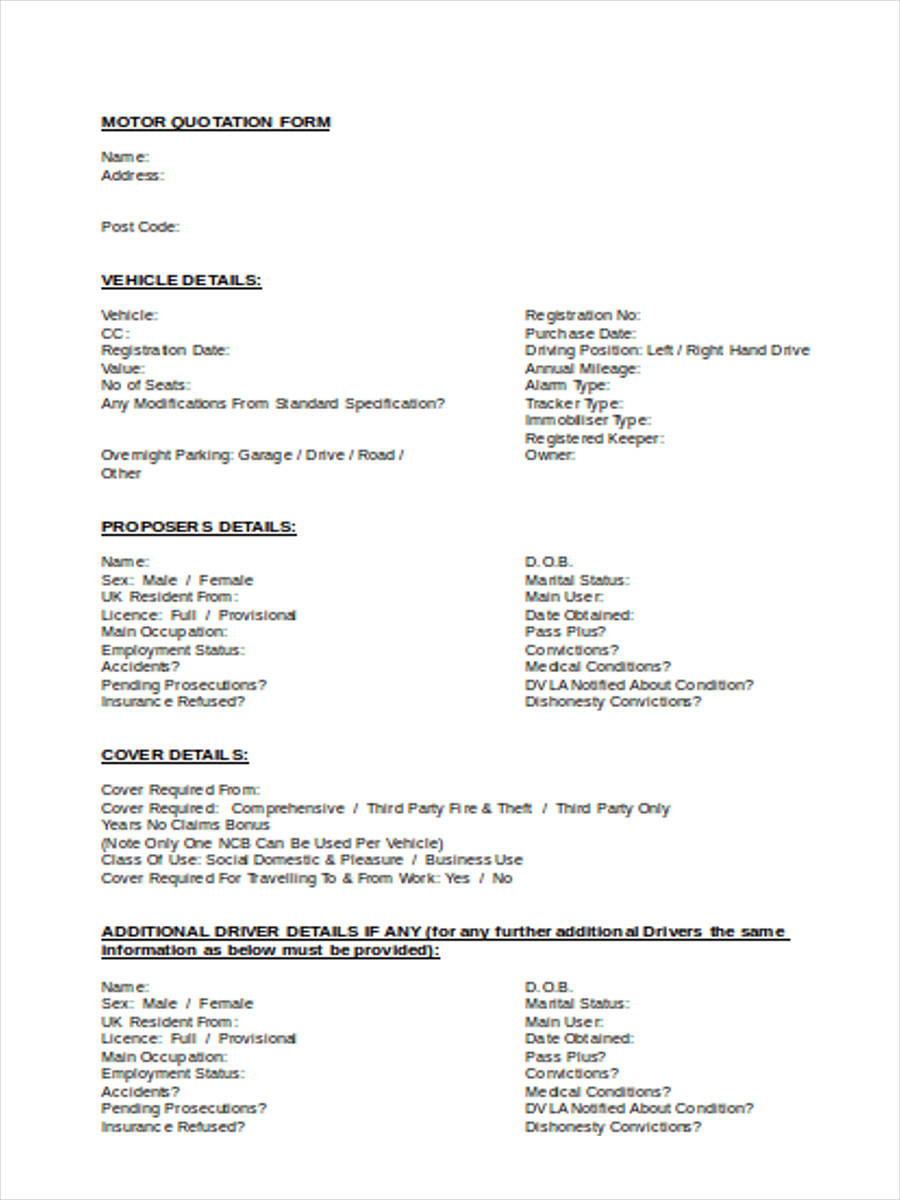 FREE 22+ Quote Forms in MS Word PDF Excel