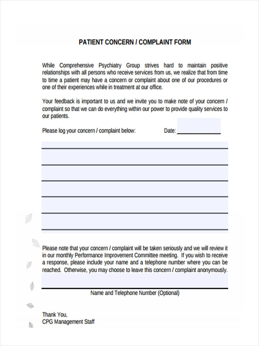 FREE 11+ Patient Complaint Forms in PDF Ms Word