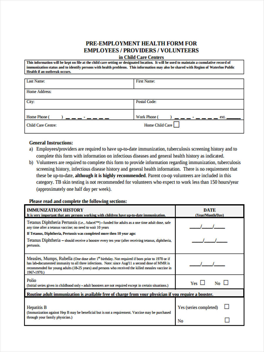 FREE 9+ Employee Health Forms in PDF Ms Word