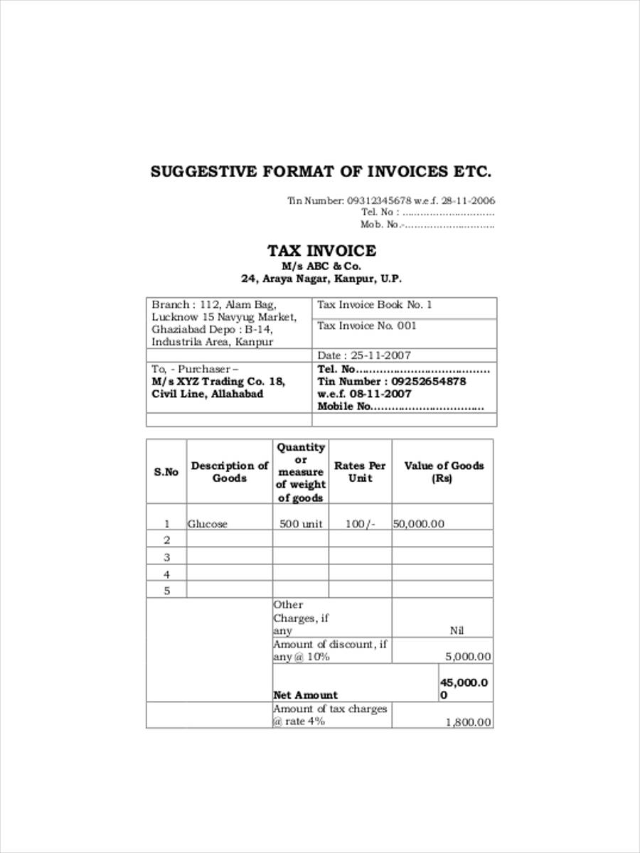 FREE 6+ Sample Tax invoice Forms in Excel PDF