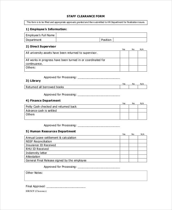 FREE 7+ Staff Clearance Forms in PDF MS Word