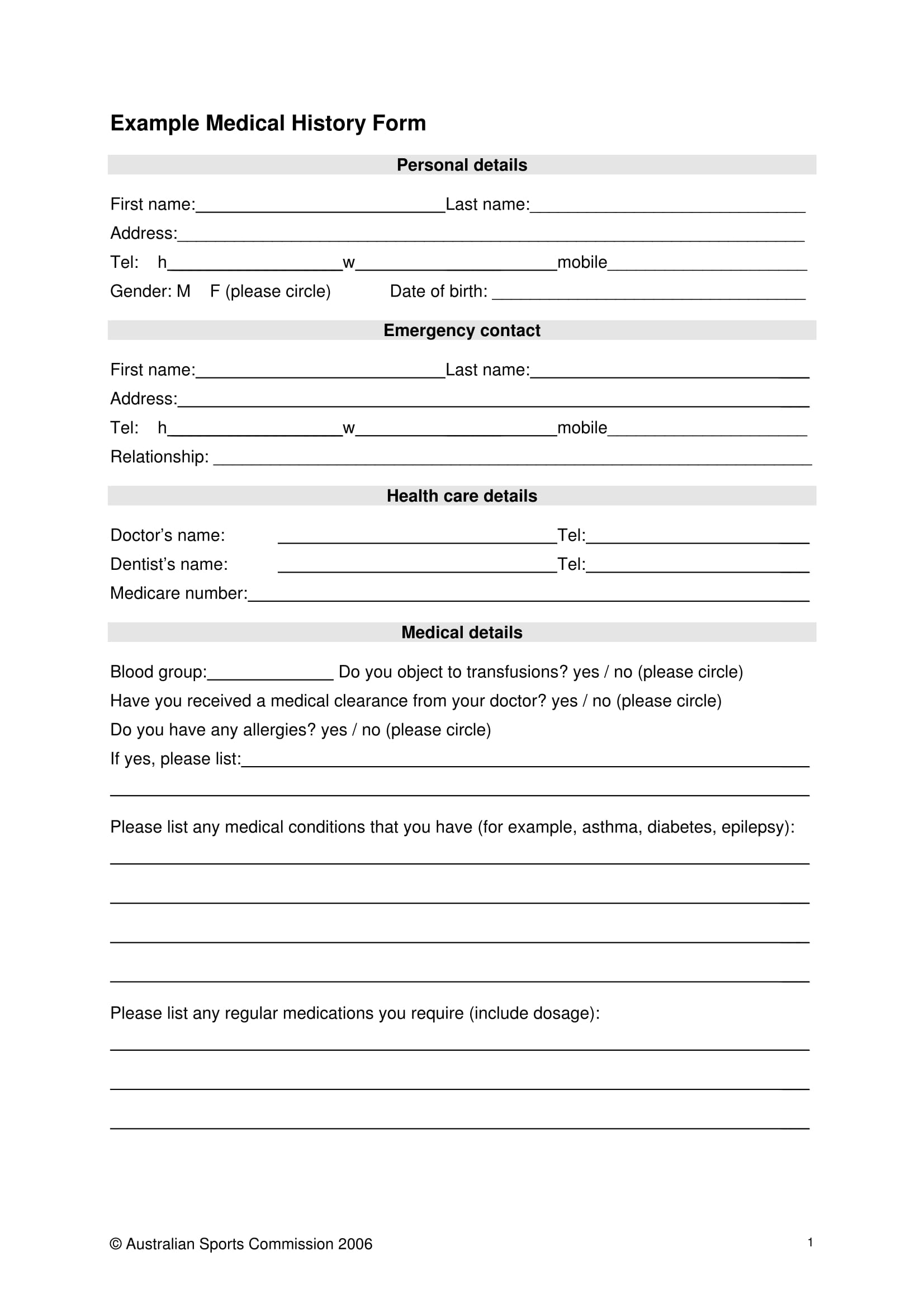 FREE 6+ Medical History Forms in PDF MS Word Excel