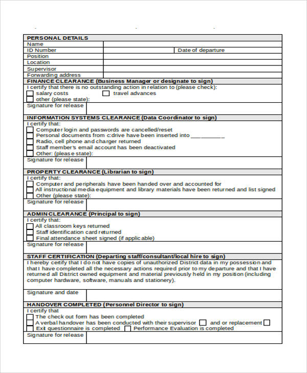 FREE 7+ Staff Clearance Forms in PDF MS Word