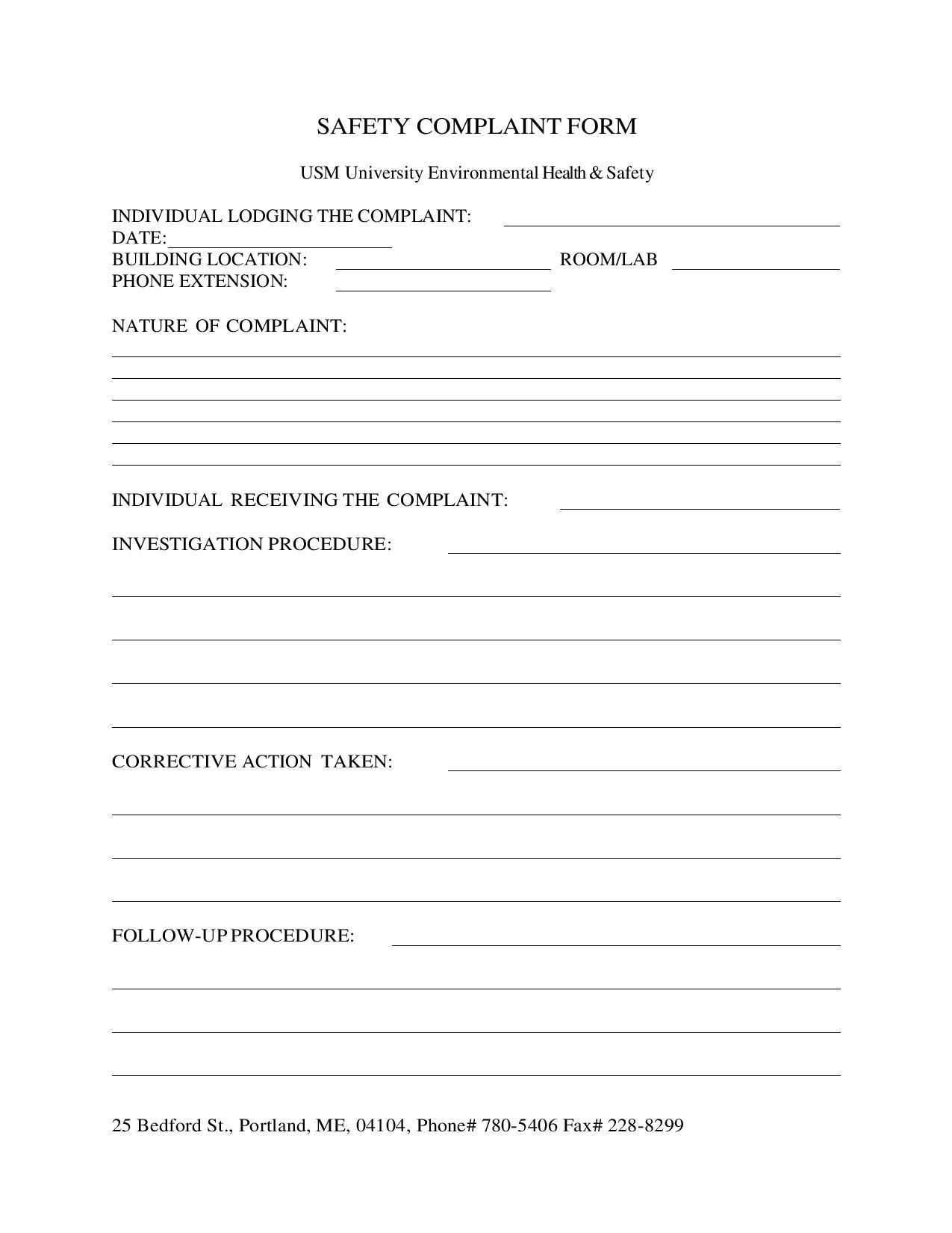 FREE 11+ Safety Complaint Forms in PDF MS Word