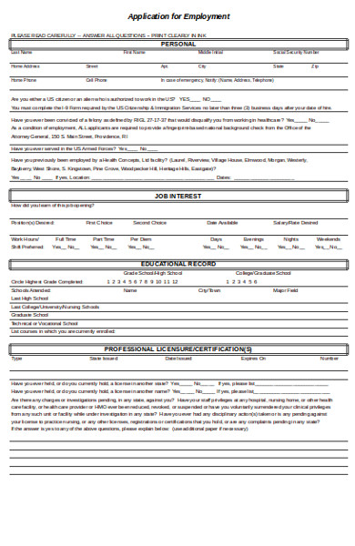 Free 11+ Health Care Application Forms In Pdf | Ms Word | Excel