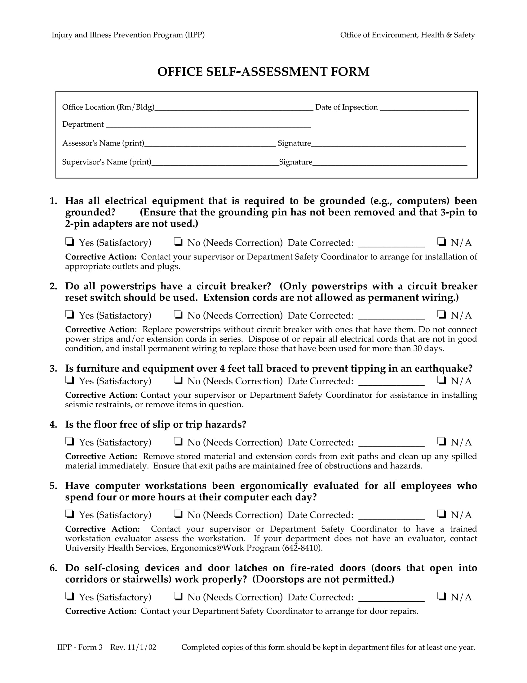 Workstation Assessment Form