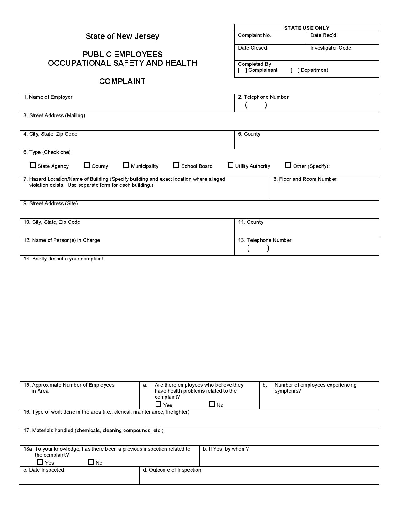 FREE 11+ Safety Complaint Forms in PDF MS Word