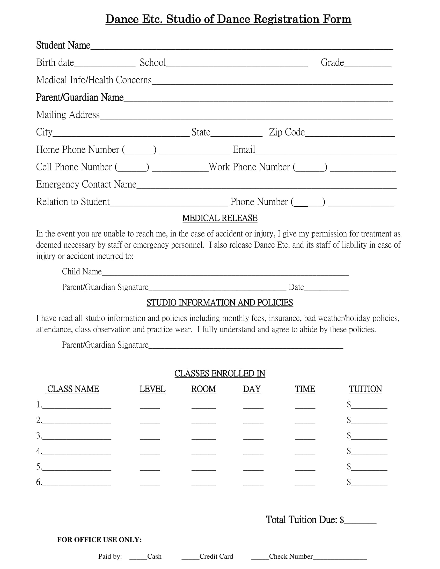 FREE 12+ Dance Registration Forms in PDF PDF MS Word Excel