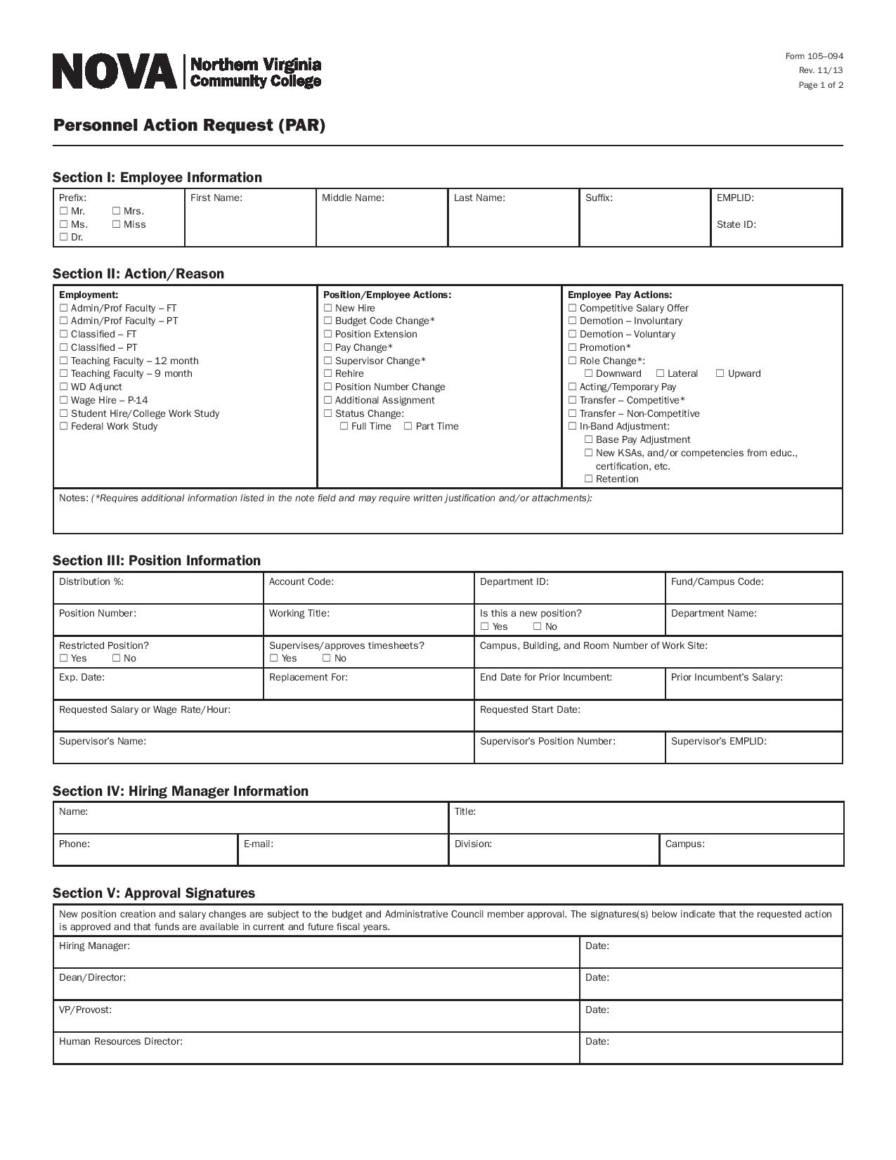 Fillable Notification Of Personnel Action Printable Pdf Download