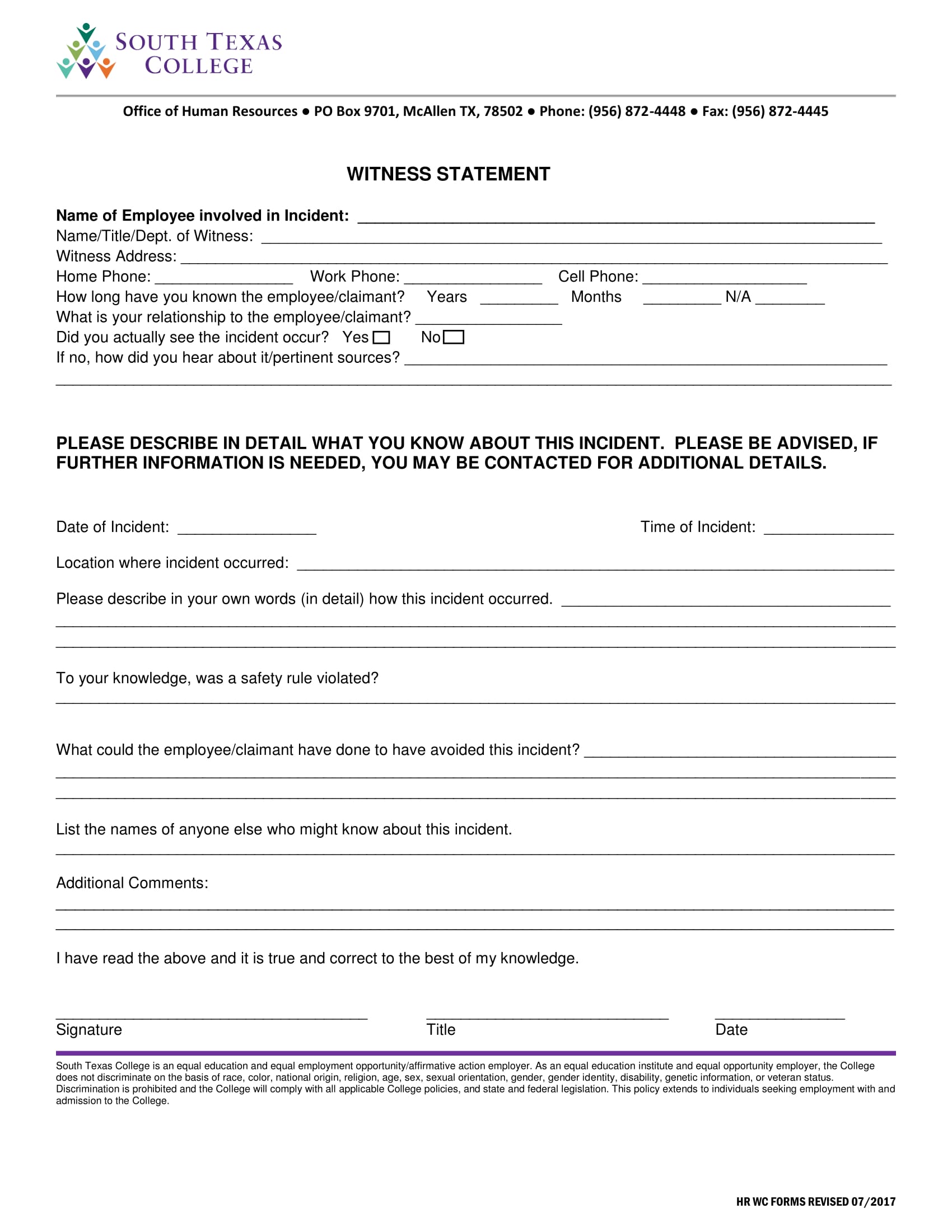 FREE 17+ Employee Witness Statement Form Samples, PDF, MS Word, Google Docs