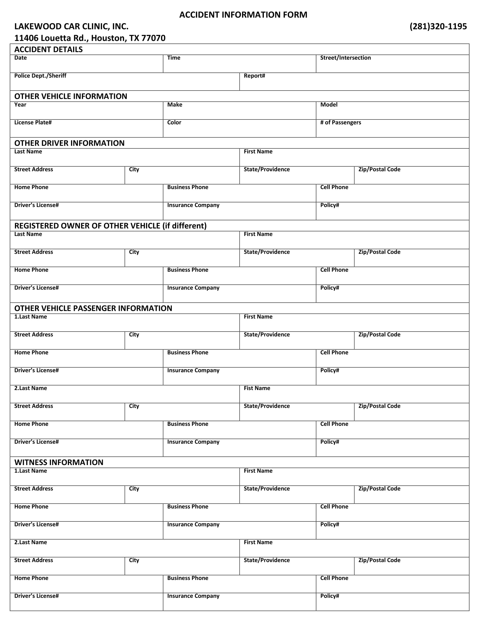 FREE 13+ Accident Information Forms in MS Word PDF
