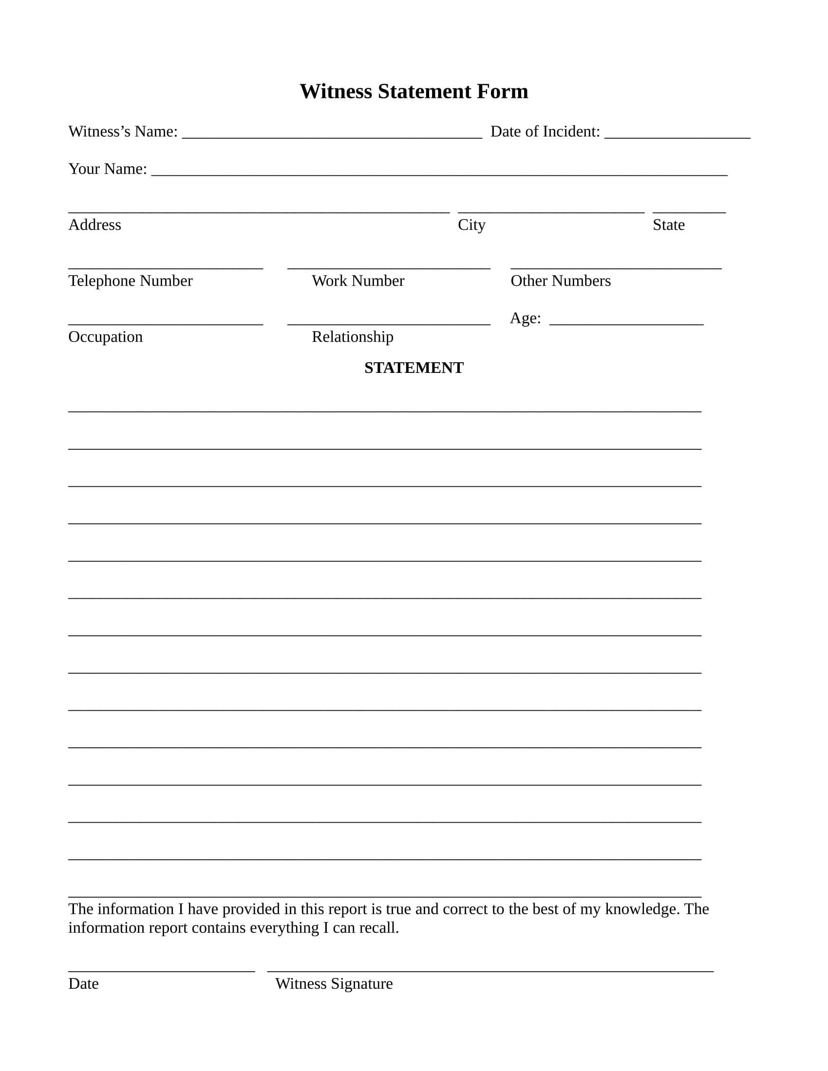 Safety Incident Report Form Template