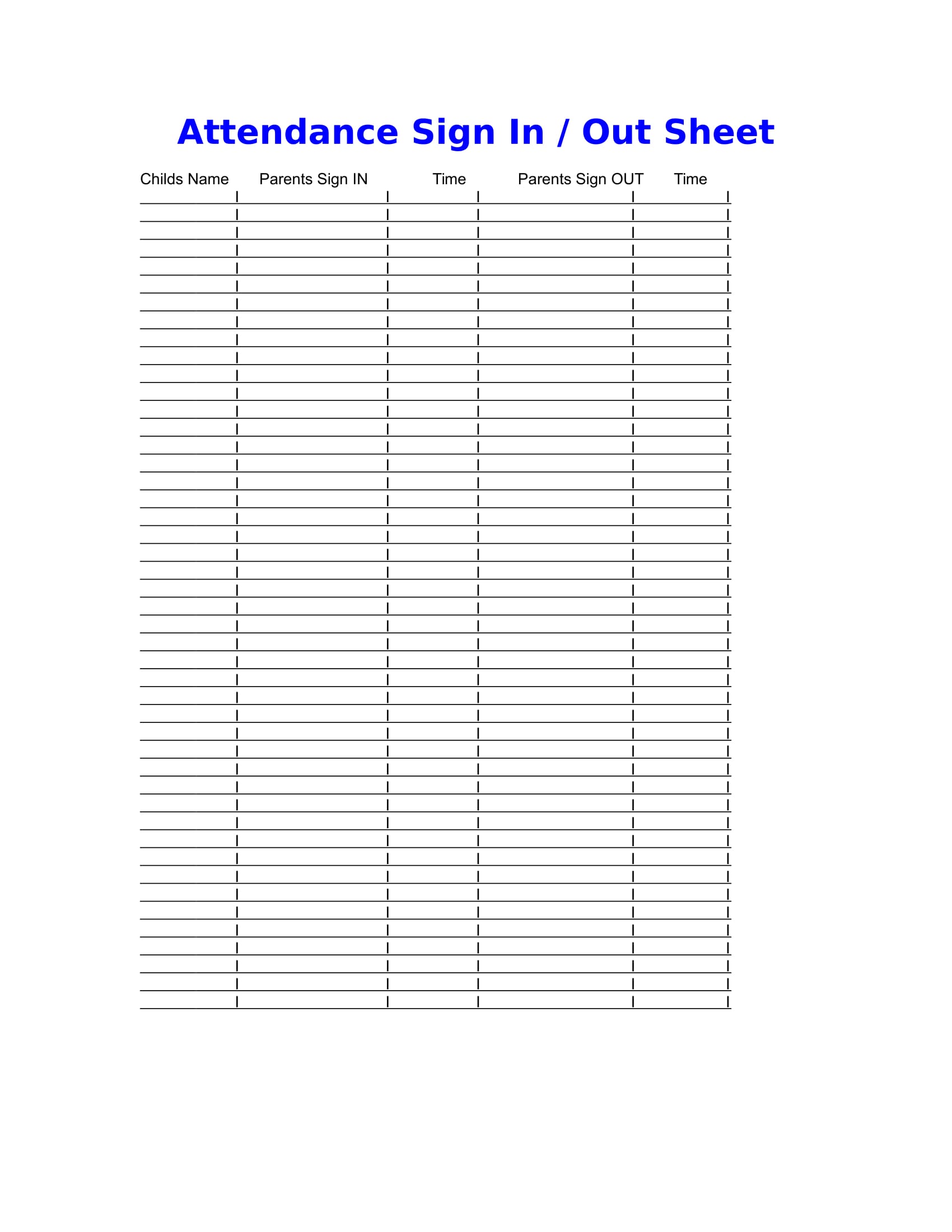 Attendance Form For Daycare Free Printable Attendance sheet