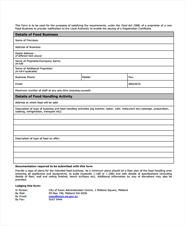 Food Business Registration Certificate Wa BISUNIS