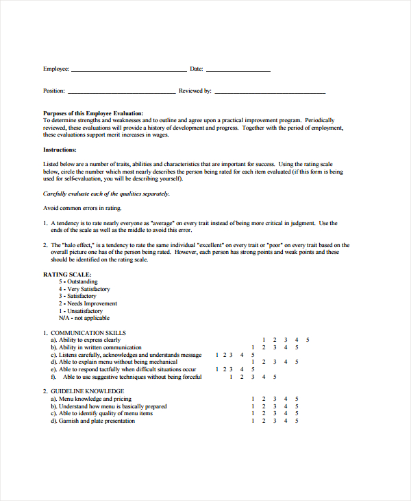 FREE 8+ Restaurant Evaluation Forms in MS Word PDF