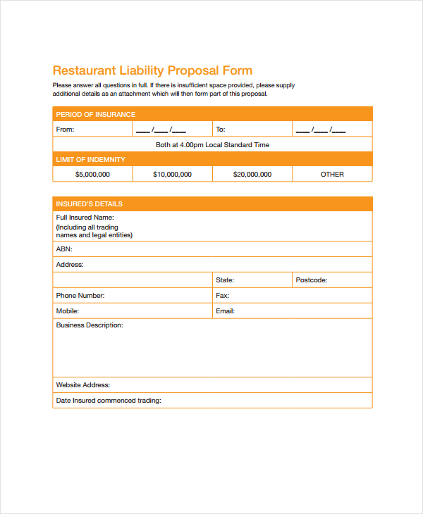 FREE 7+ Restaurant Proposal Forms in PDF MS Word