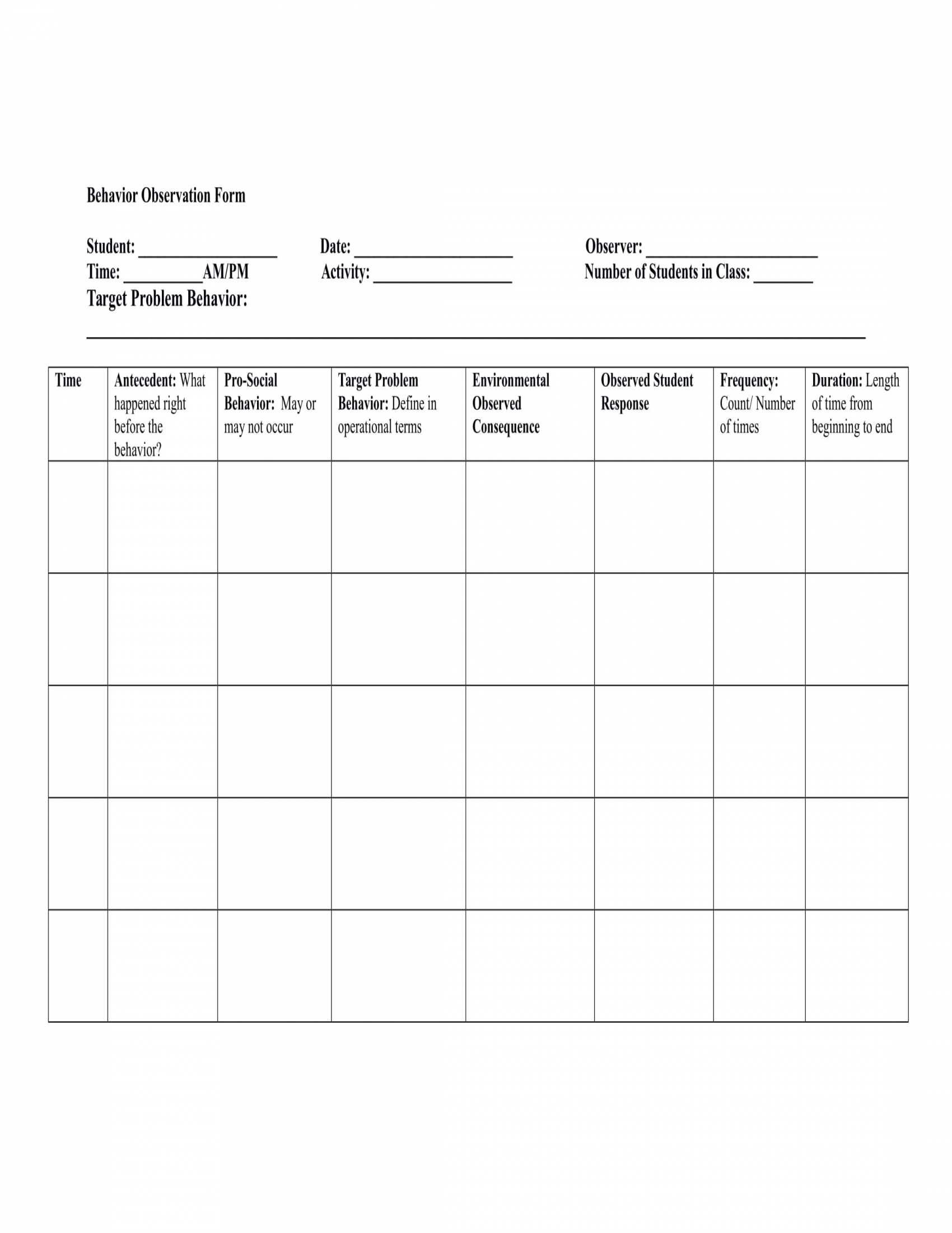 FREE 4+ Behavior Observation Forms in PDF MS Word