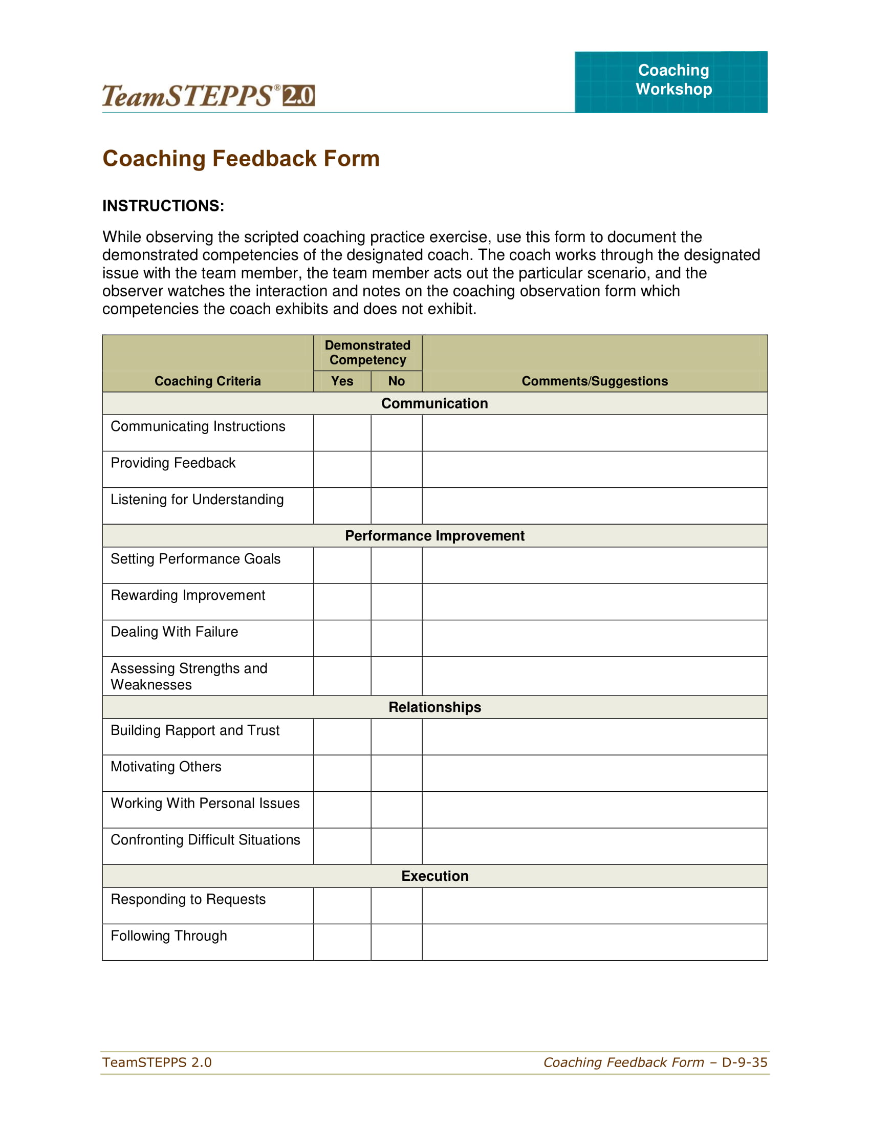 FREE 5+ Coach Observation Forms in PDF MS Word