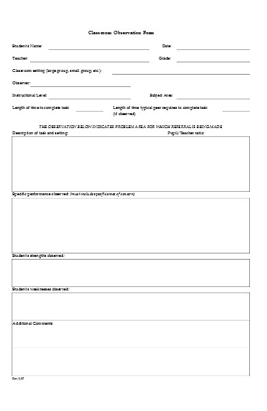 FREE 9+ Classroom Observation Form Samples, PDF, MS Word, Google Docs