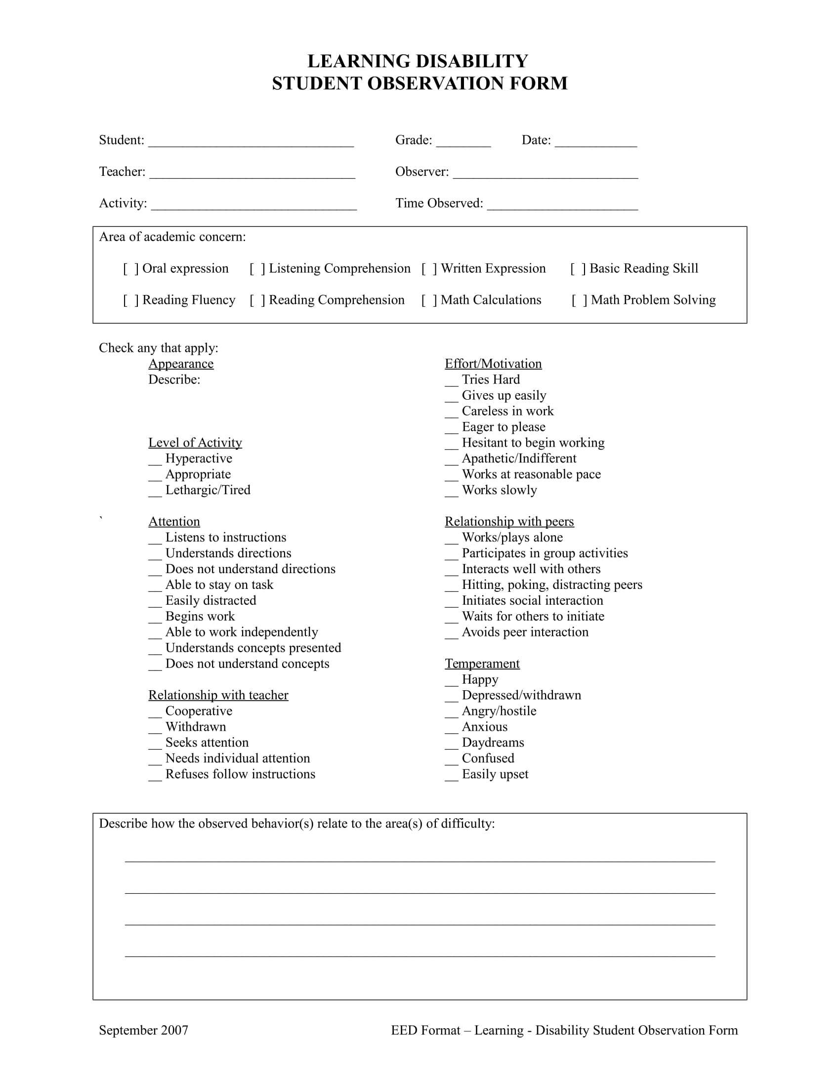 FREE 4+ Student Observation Forms in PDF MS Word Excel