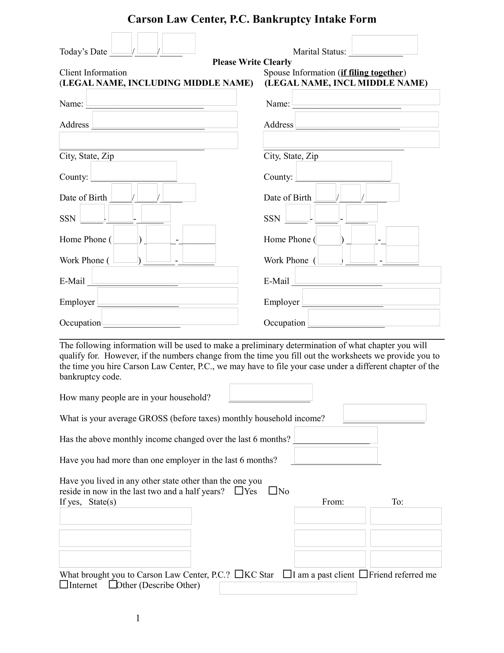 FREE 5+ Bankruptcy Intake Forms in PDF MS Word