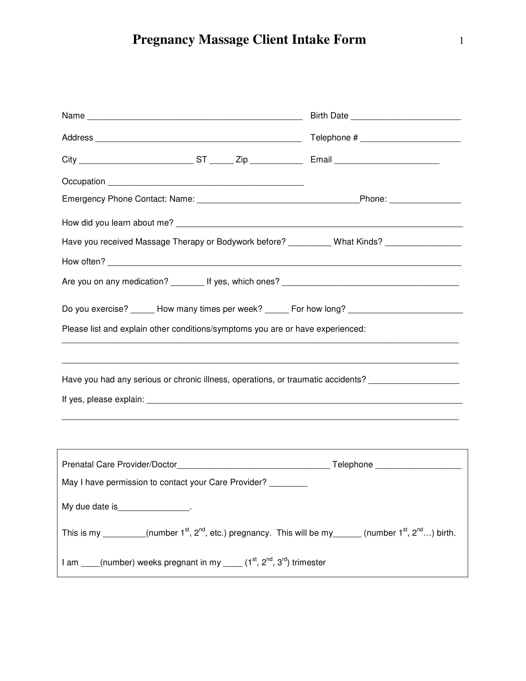 FREE 5+ Massage Intake Forms in PDF