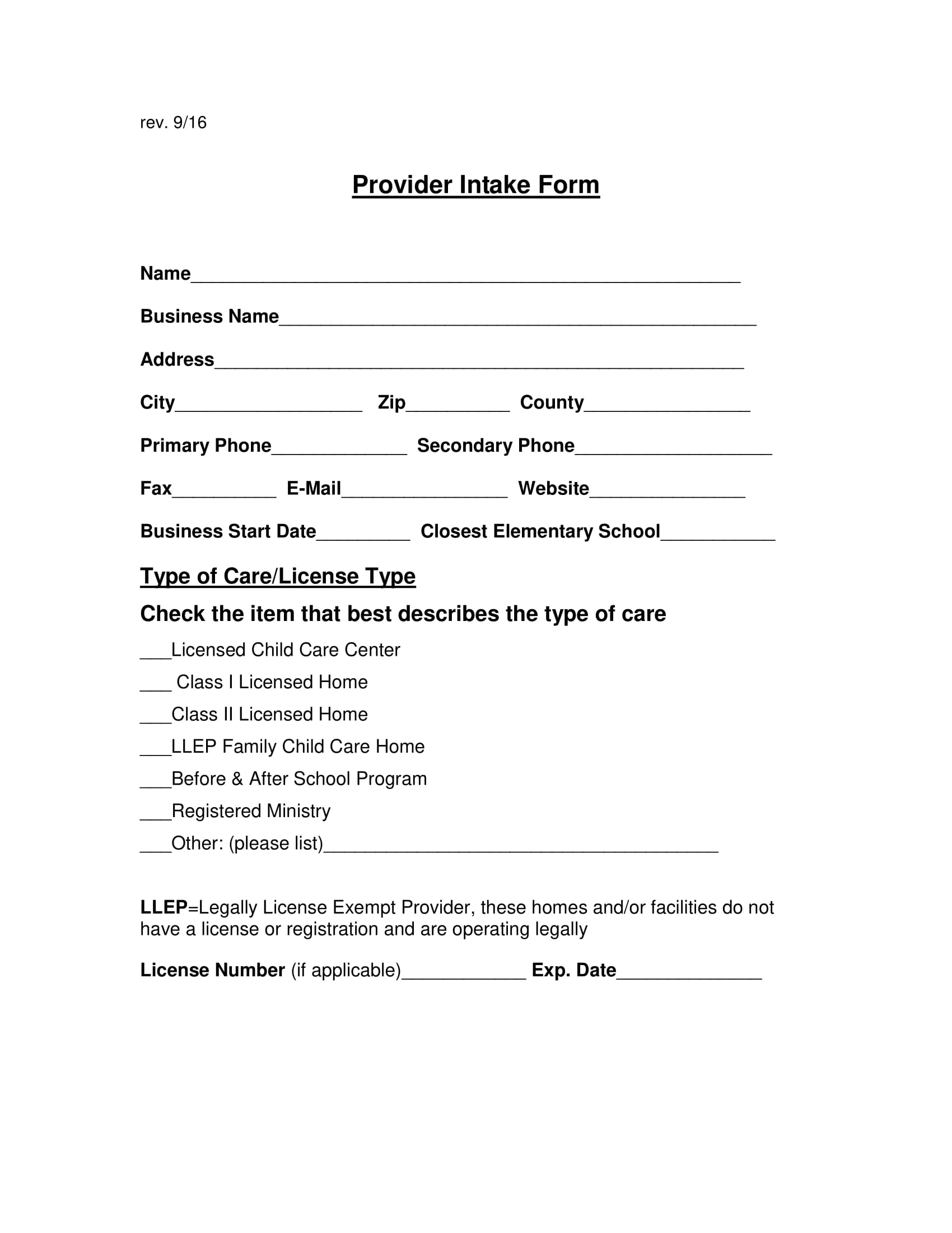 FREE 3+ Care Provider Intake Forms in PDF
