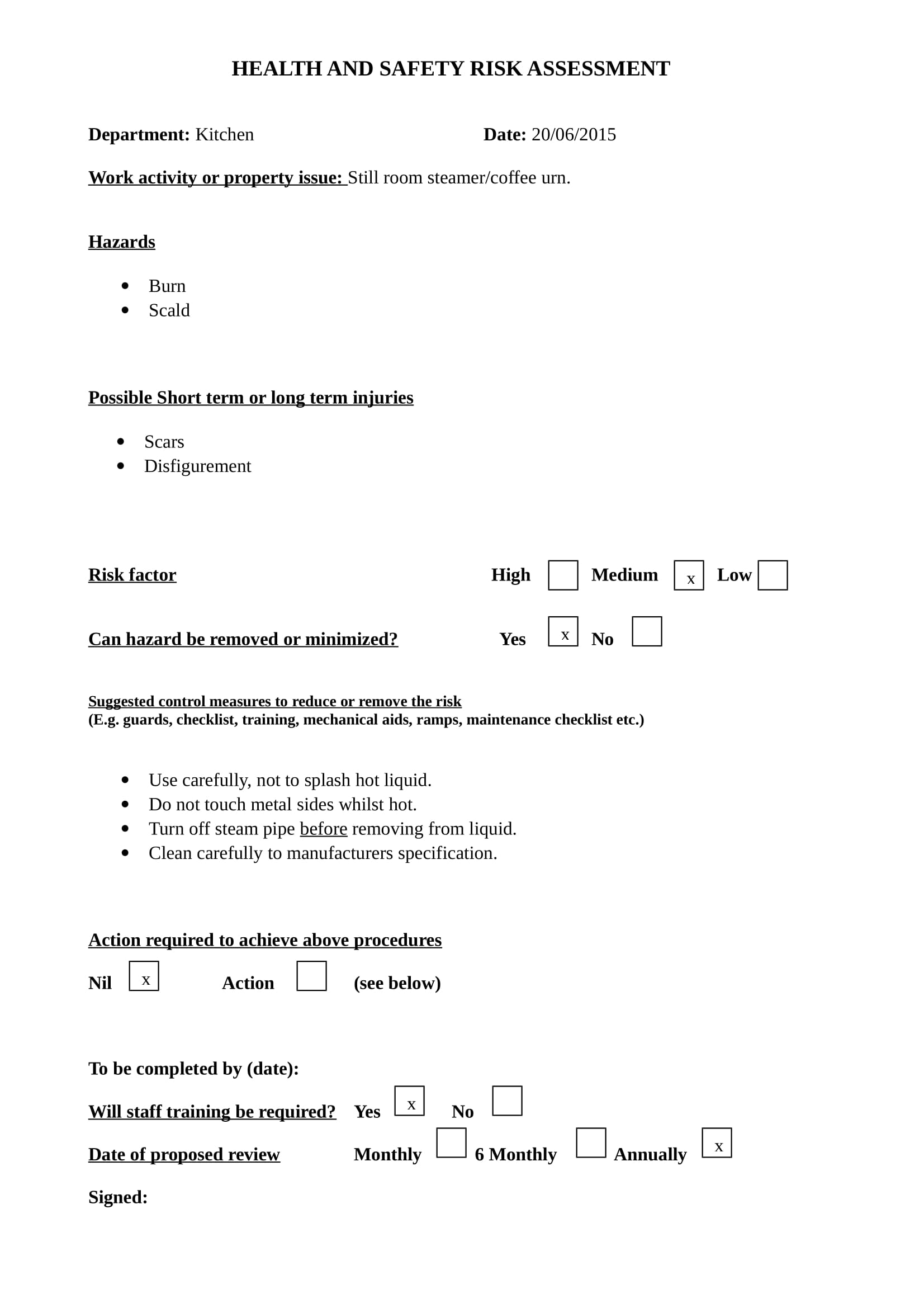 Risk Assessment Procedure Template