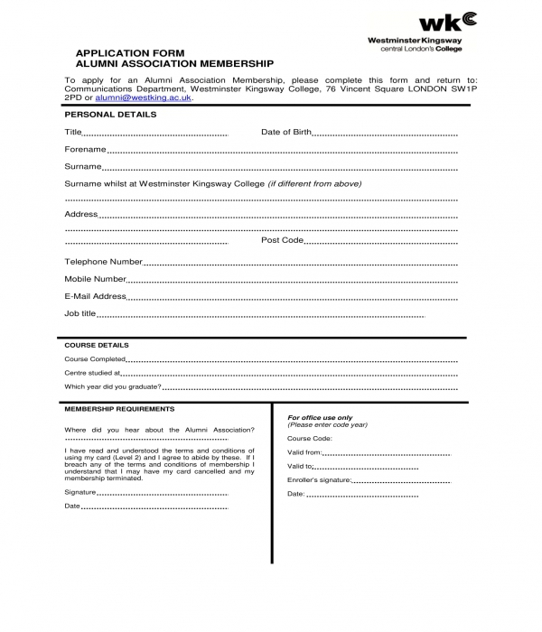 FREE 7+ Alumni Membership Forms in PDF MS Word