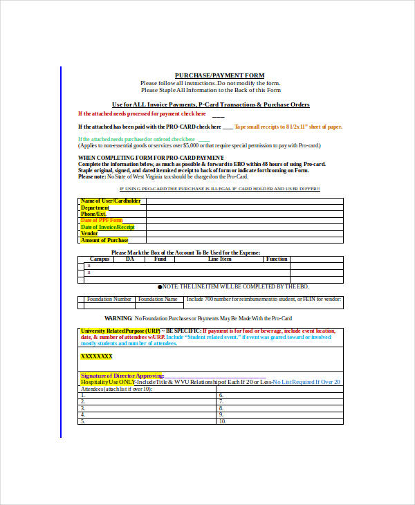 FREE 11+ Procurement Card Forms in PDF MS Word Excel