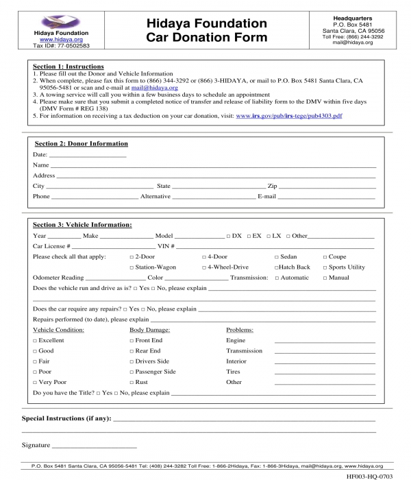 FREE 6+ Car Donation Forms in PDF MS Word