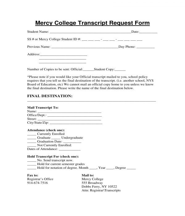 FREE 6+ Transcript Request Forms in PDF MS Word