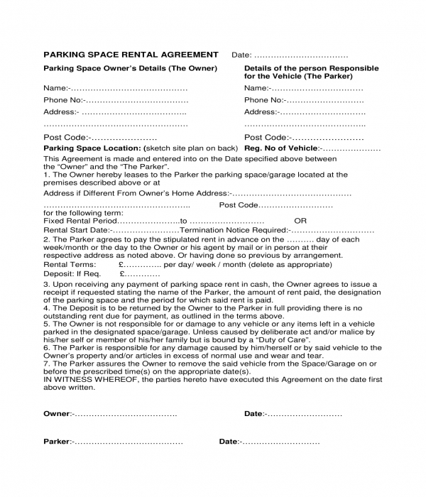 FREE 3+ Parking Space Rental Agreement Forms in PDF