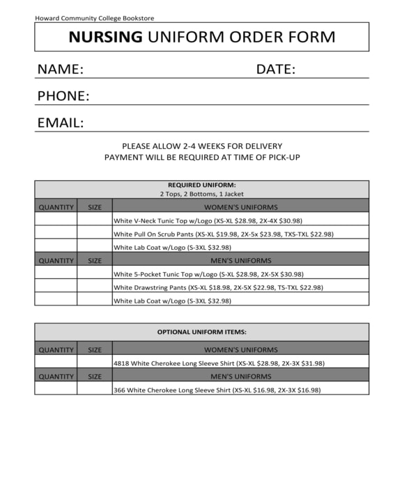 FREE 12+ Uniform Order Forms in PDF MS Word Excel