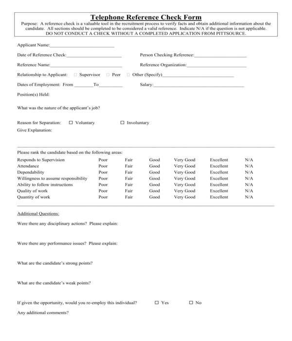 FREE 6+ Telephone Reference Check Forms in PDF MS Word