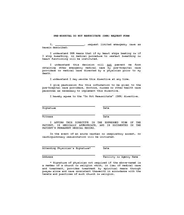 FREE 11+ DoNotResuscitate Forms in PDF MS Word