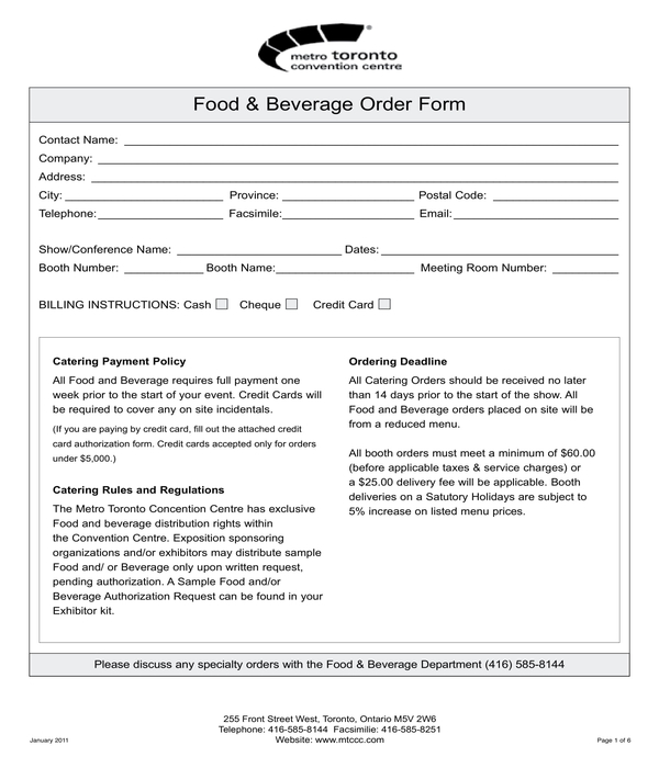 FREE 7+ Food Order Forms in PDF MS Word Excel