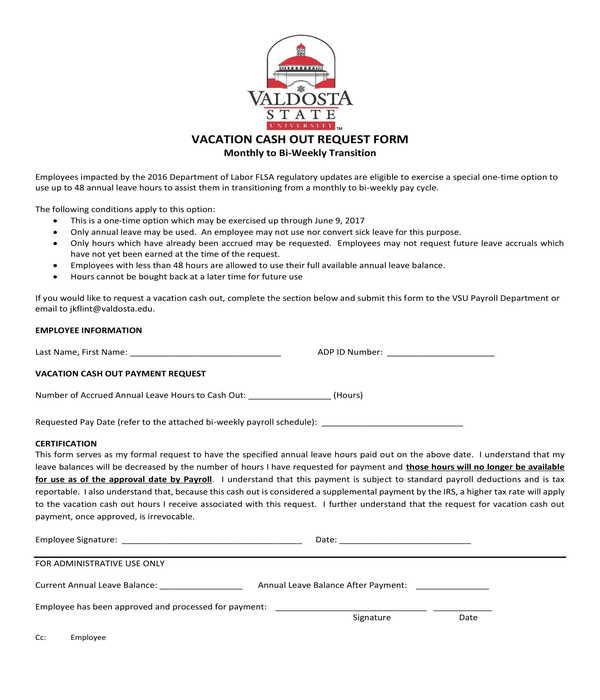 FREE 10+ Vacation Request Forms in PDF MS Word Excel