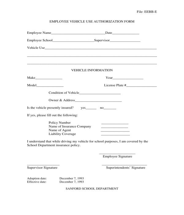 FREE 6+ Vehicle Use Authorization Forms in PDF MS Word