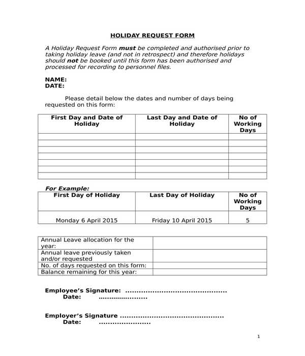 FREE 11+ Holiday Request Forms in PDF MS Word Excel