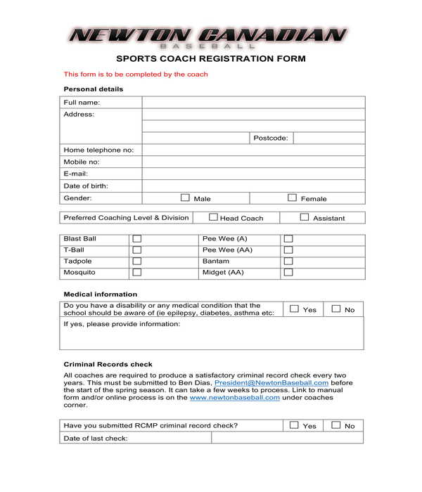 FREE 11+ Sports Registration Forms in PDF MS Word Excel