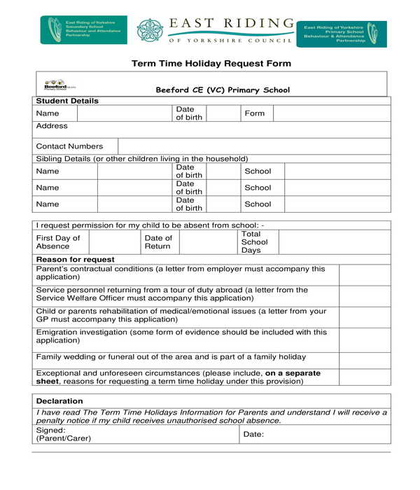 FREE 11+ Holiday Request Forms in PDF MS Word Excel
