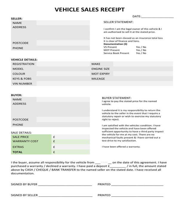 Exclusive Nrma Used Car Receipt Template Premium Printable Receipt
