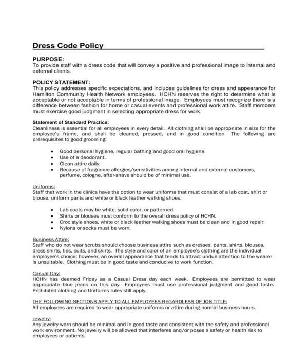 FREE 7+ Employee Dress Code Policy Forms in PDF MS Word
