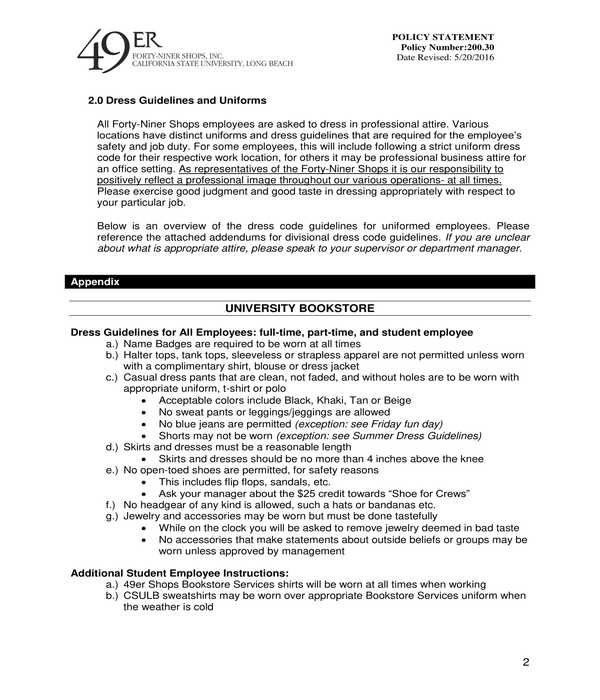 FREE 7+ Employee Dress Code Policy Forms in PDF MS Word