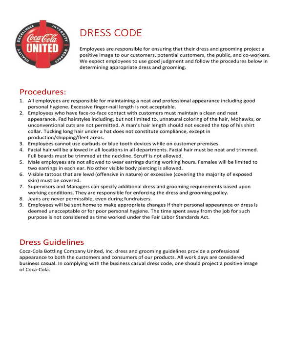 FREE 7+ Employee Dress Code Policy Forms in PDF MS Word