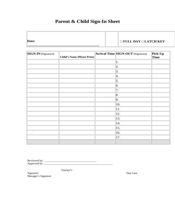 FREE 8+ Parent Sign In Sheets in PDF MS Word Excel