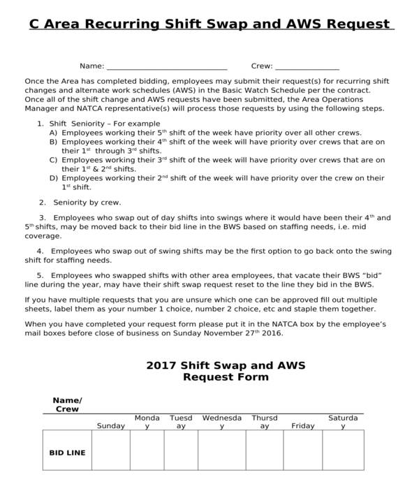 FREE 5+ Employee Shift Swap Forms in PDF MS Word