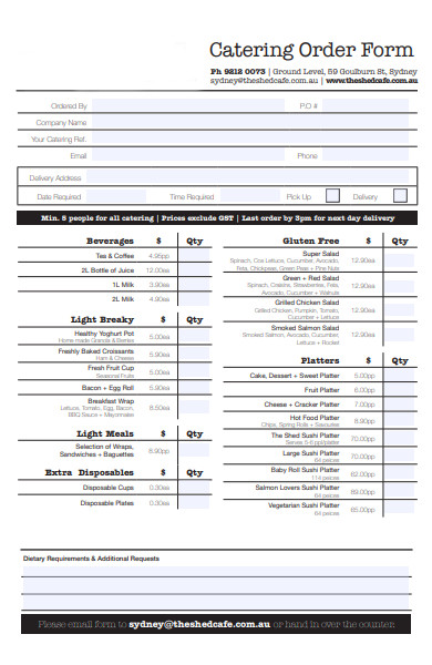 FREE 30+ Catering Order Forms in PDF | MS Word | Excel