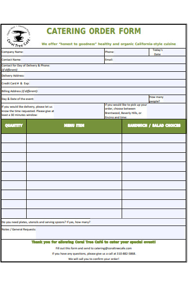 FREE 30+ Catering Order Forms in PDF | MS Word | Excel